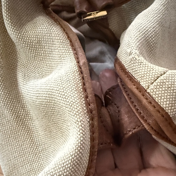 Tory Burch Shoulder Bag Canvas Leather Gold Logo Handbag Ladies Natural/Brown - Picture 13 of 15